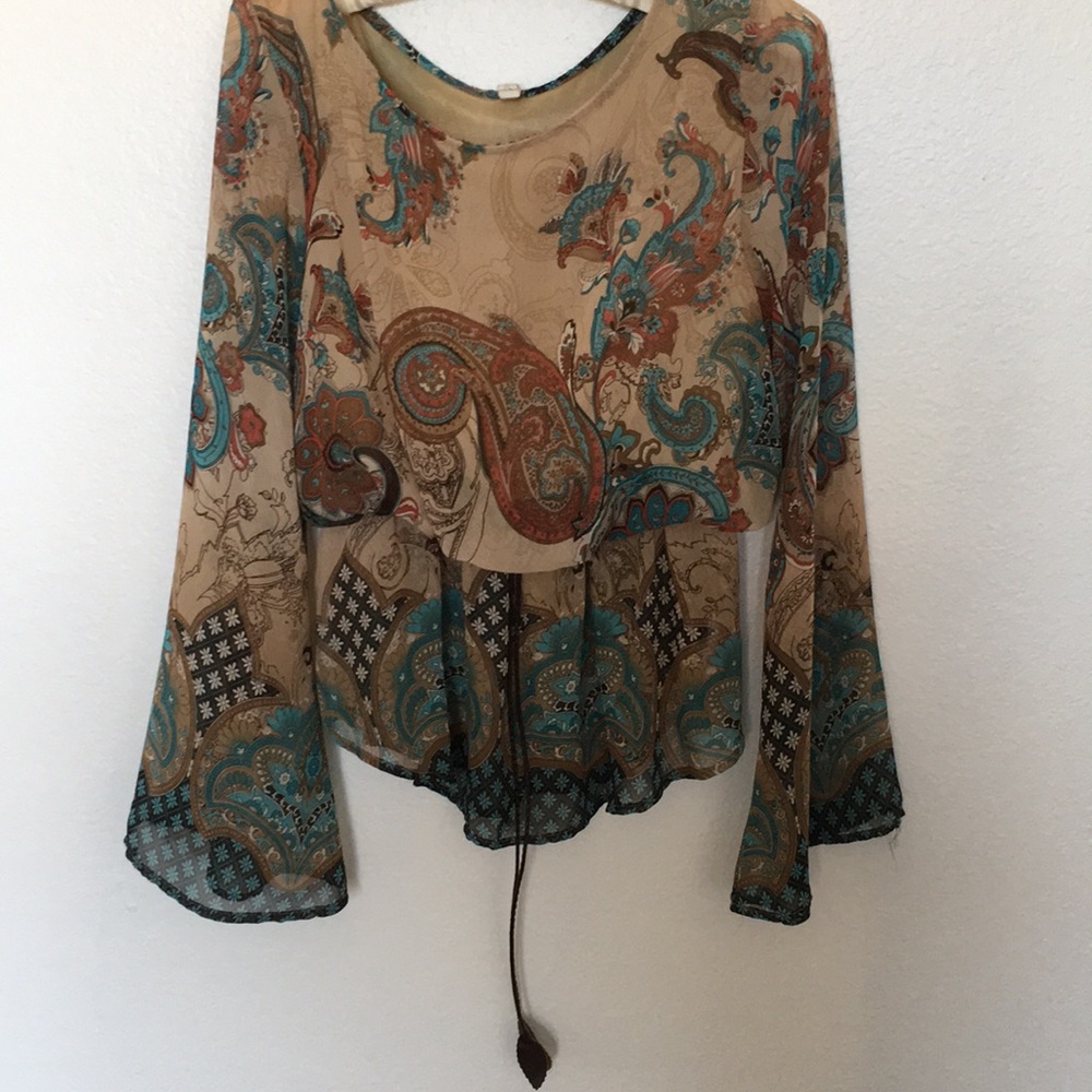Mind Code Blouse w/ Leather Accessory Sz M